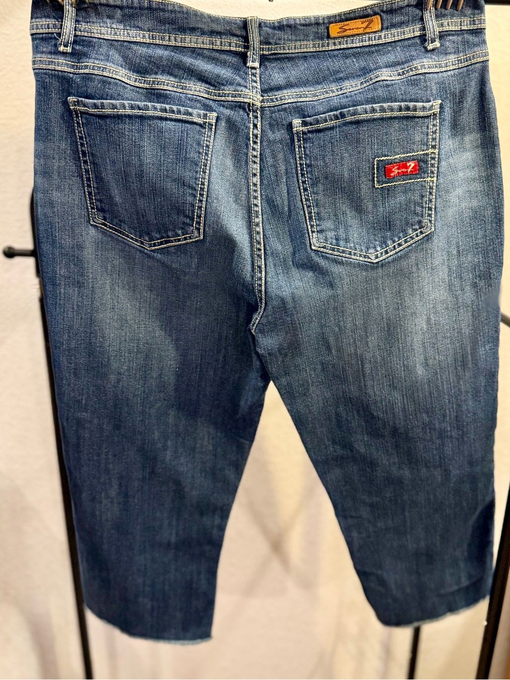 Seven7 Raw Hem Cropped Jeans Medium Wash Premium Denim